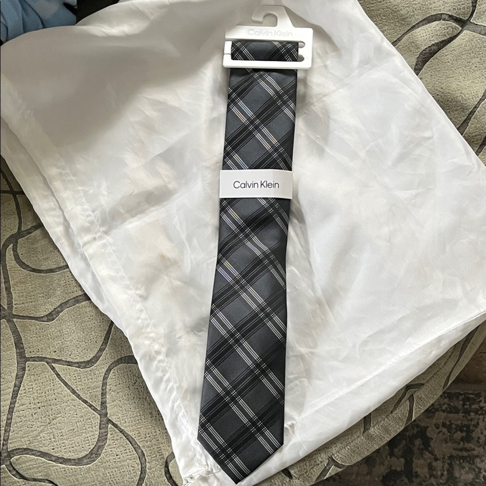 Calvin Klein Charcoal and Silver Plaid Tie